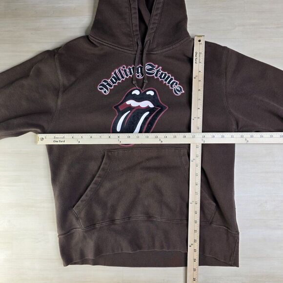 Y2K Rolling Stones Brown Hoodie Band Fleece Vintage Tour Concert Size Medium - Picture 5 of 7